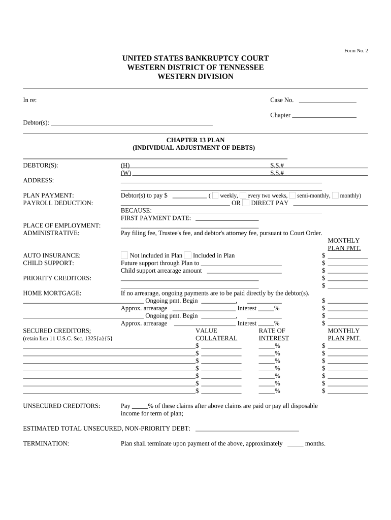 Chapter 13 Plan Tennessee  Form