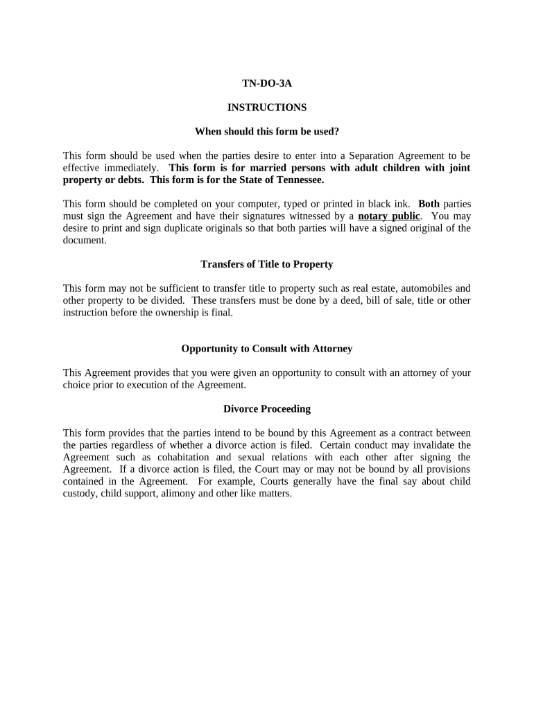 Marital Domestic Separation and Property Settlement Agreement Adult Children Parties May Have Joint Property or Debts Effective   Form