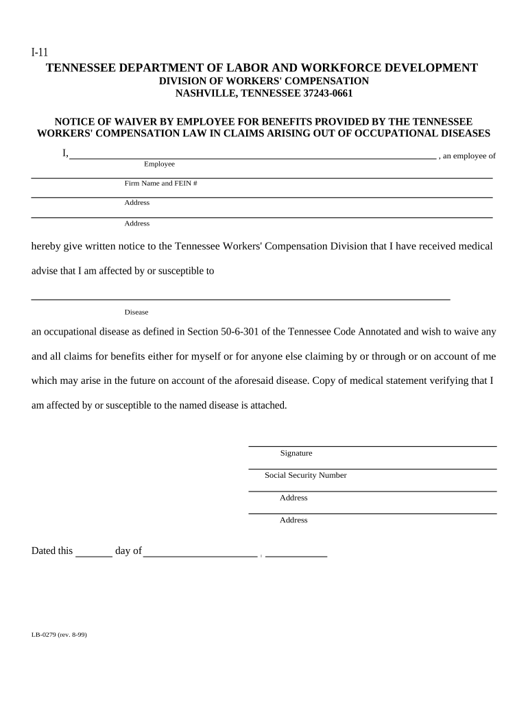 Notice of Waiver Occupational Diseases for Workers' Compensation Tennessee  Form
