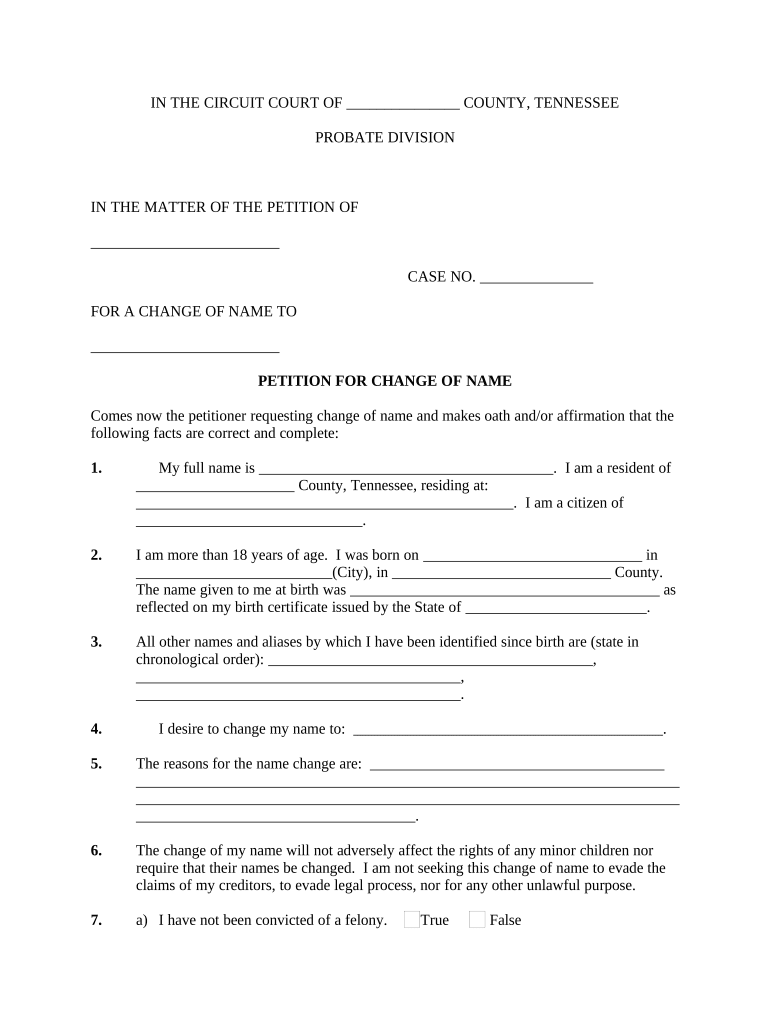 Tennessee Change Name  Form