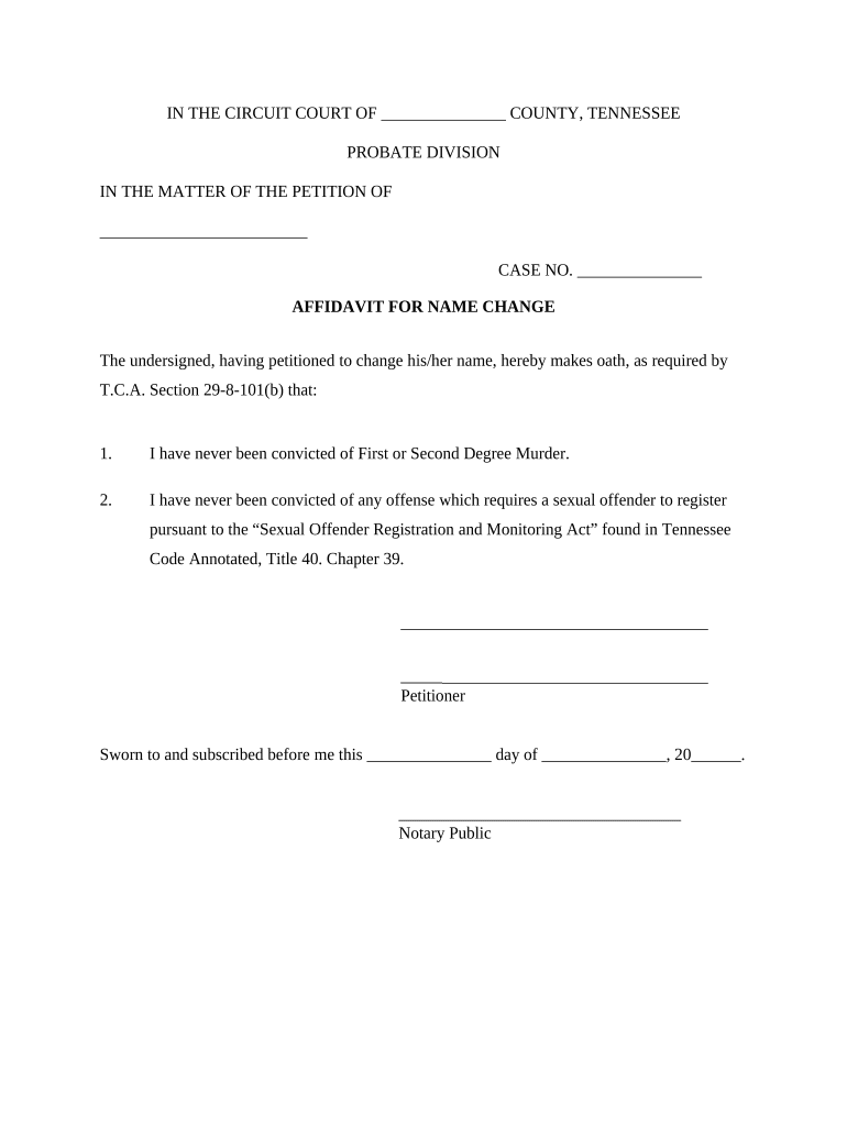 Tennessee Affidavit Name  Form