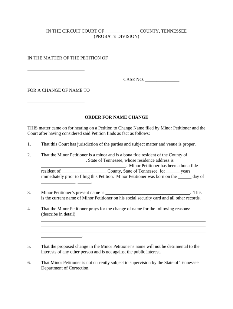 Order Name Change Document  Form