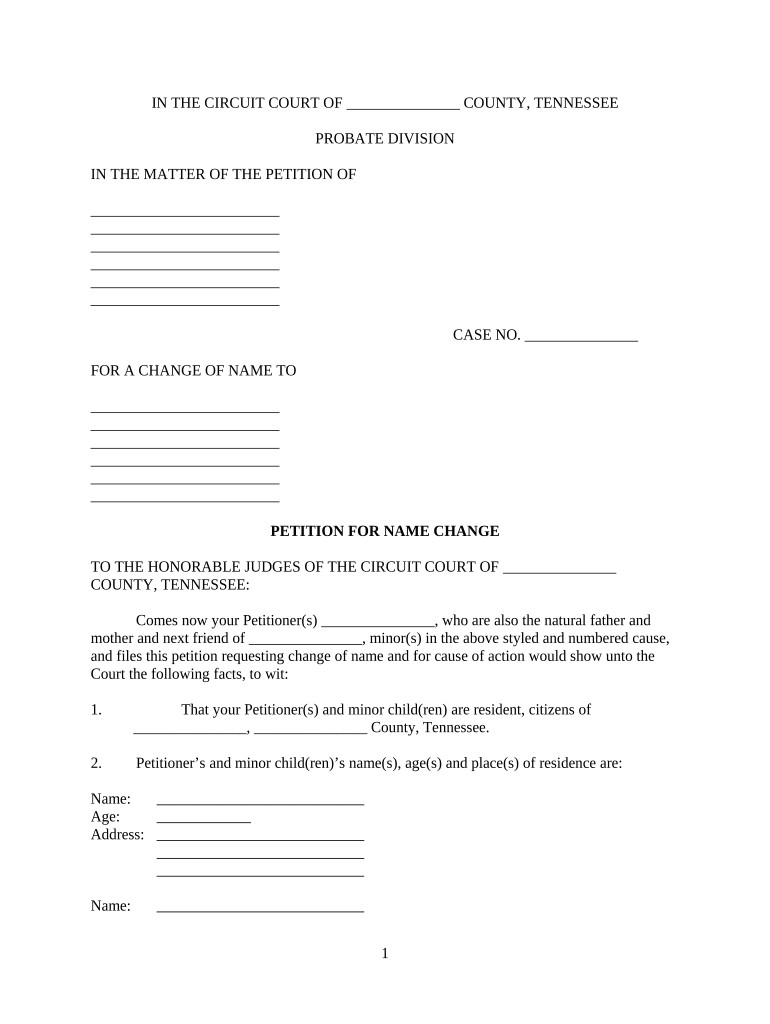 Petition for Change of Name Tennessee  Form