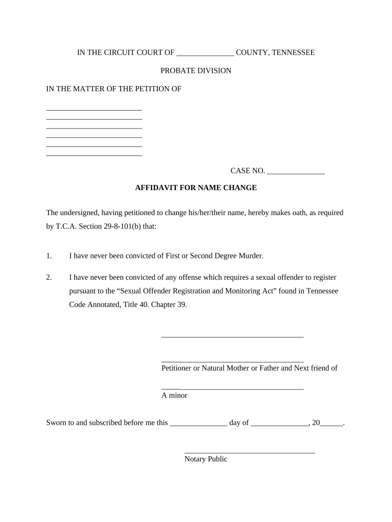 Tennessee Name Change  Form