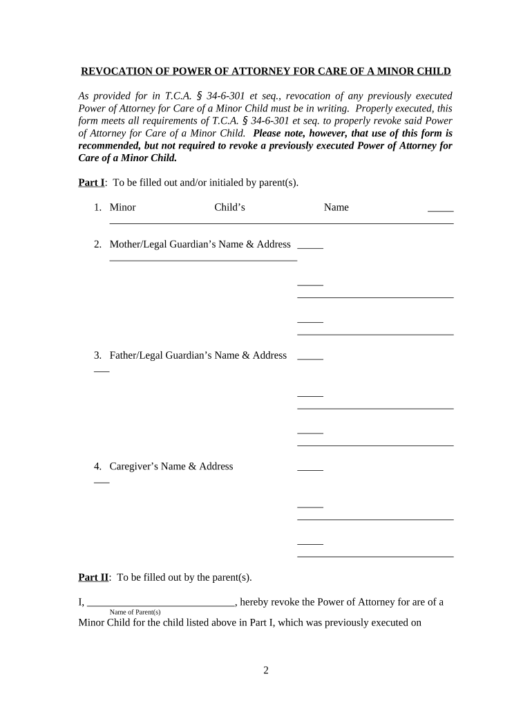 Tennessee Revocation  Form
