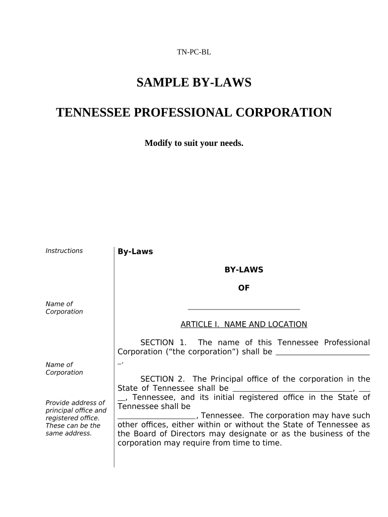 Tennessee Bylaws Corporation  Form