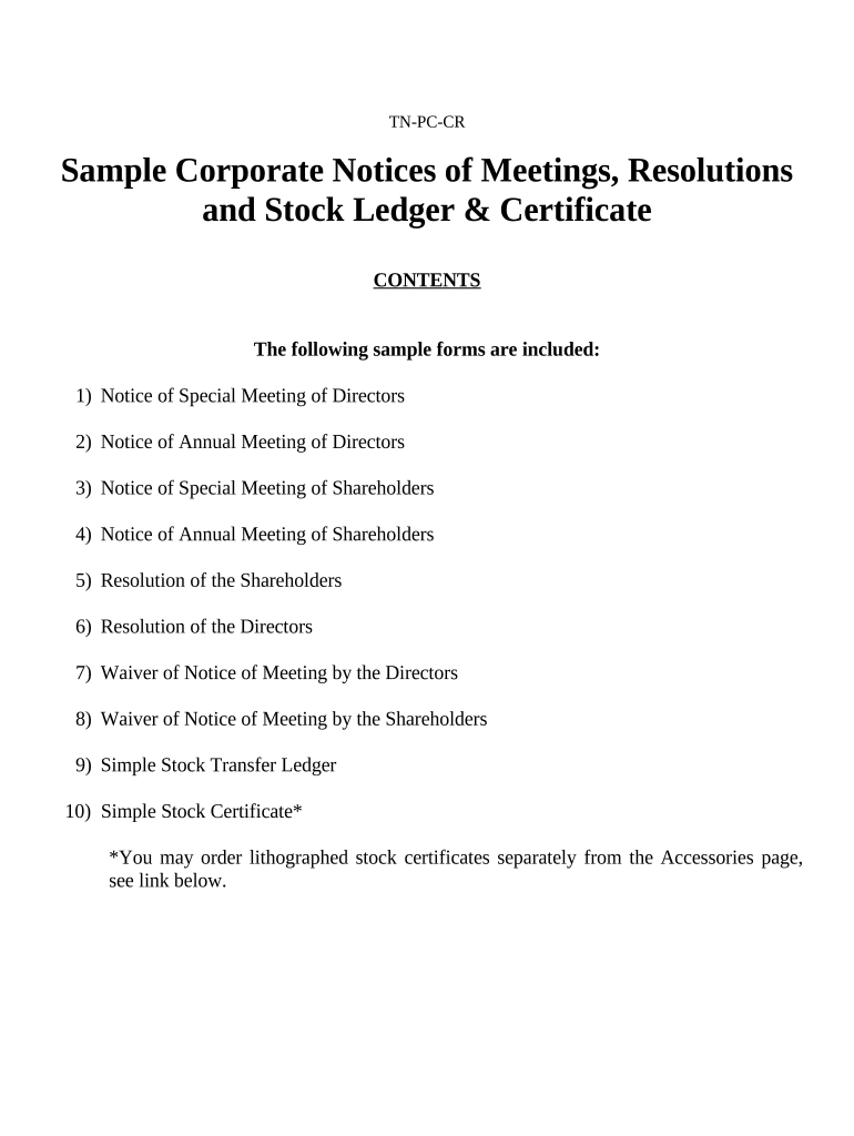 Sample Corporate Records for a Tennessee Professional Corporation Tennessee  Form