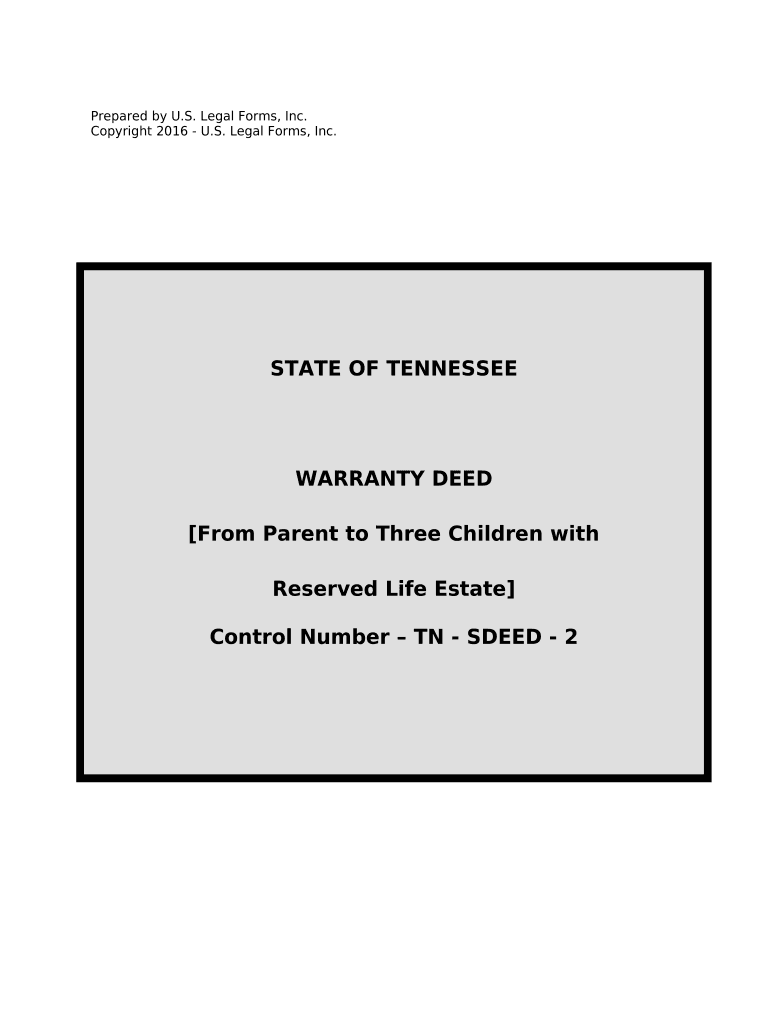 Warranty Deed for Parents to Child with Reservation of Life Estate Tennessee  Form
