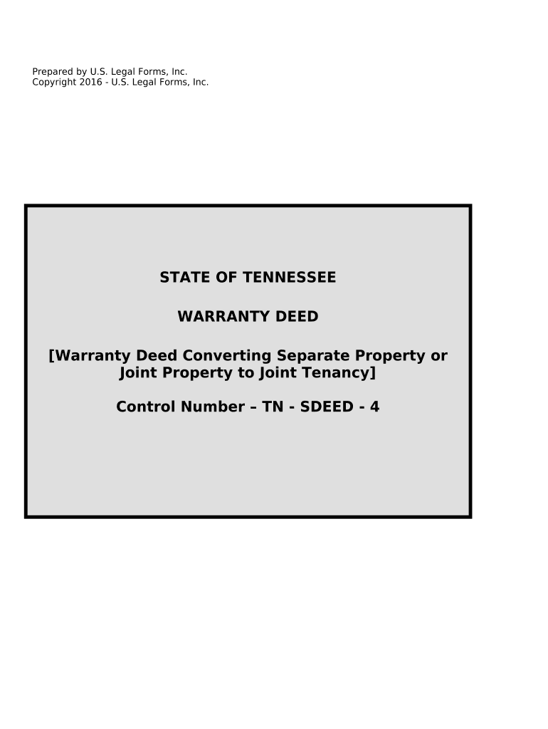 Warranty Deed for Separate or Joint Property to Joint Tenancy Tennessee  Form