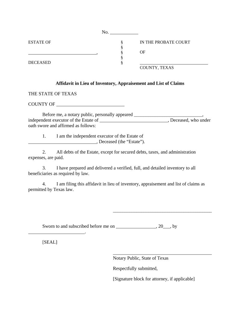 Affidavit Lieu PDF  Form