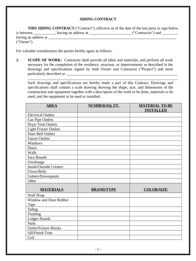 Siding Contract for Contractor Texas  Form