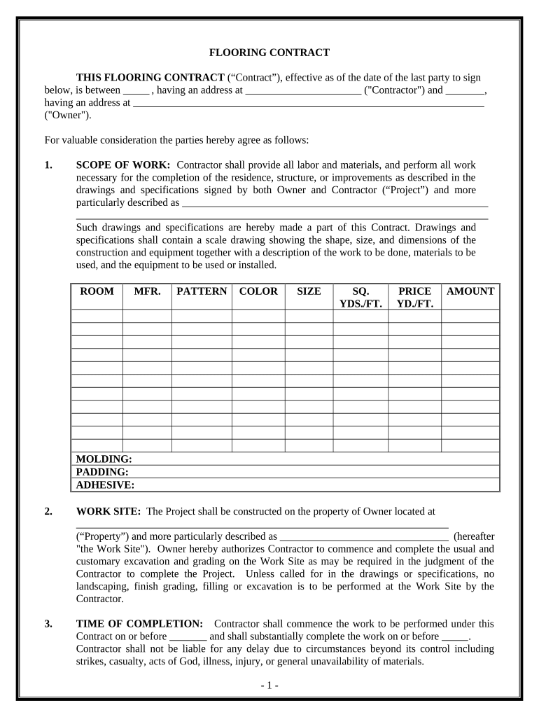 Flooring Contract for Contractor Texas  Form