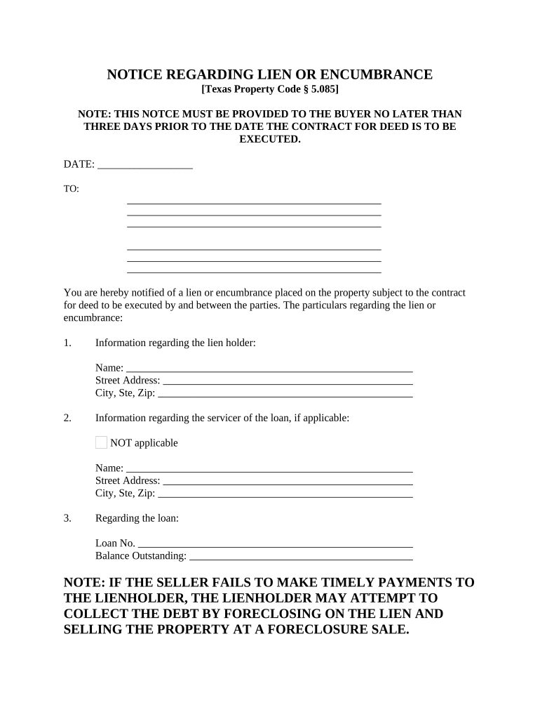 Texas Notice Lien  Form