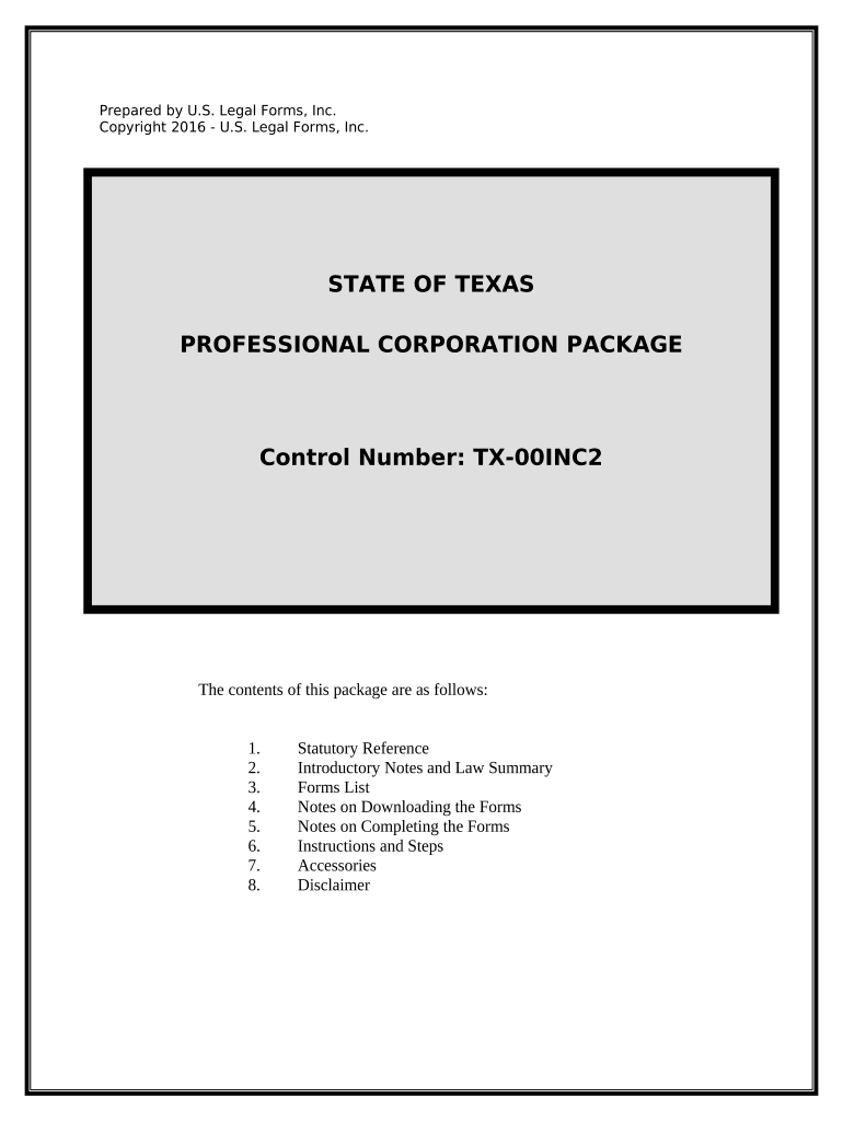Professional Corporation Package for Texas Texas  Form