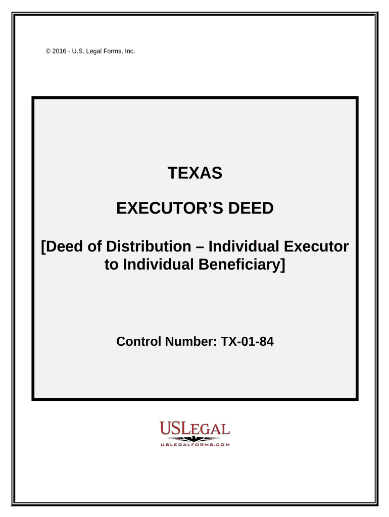 Executor's Deed of Distribution Individual Executor to Individual Beneficiary Texas  Form