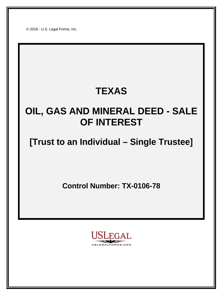 Oil, Gas, and Mineral Deed from Trust to an Individual Sale of Interest Single Trustee Texas  Form