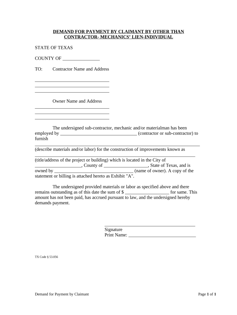 Texas Demand Form