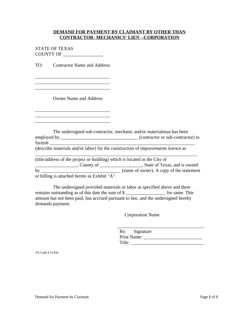 Texas Demand Payment  Form