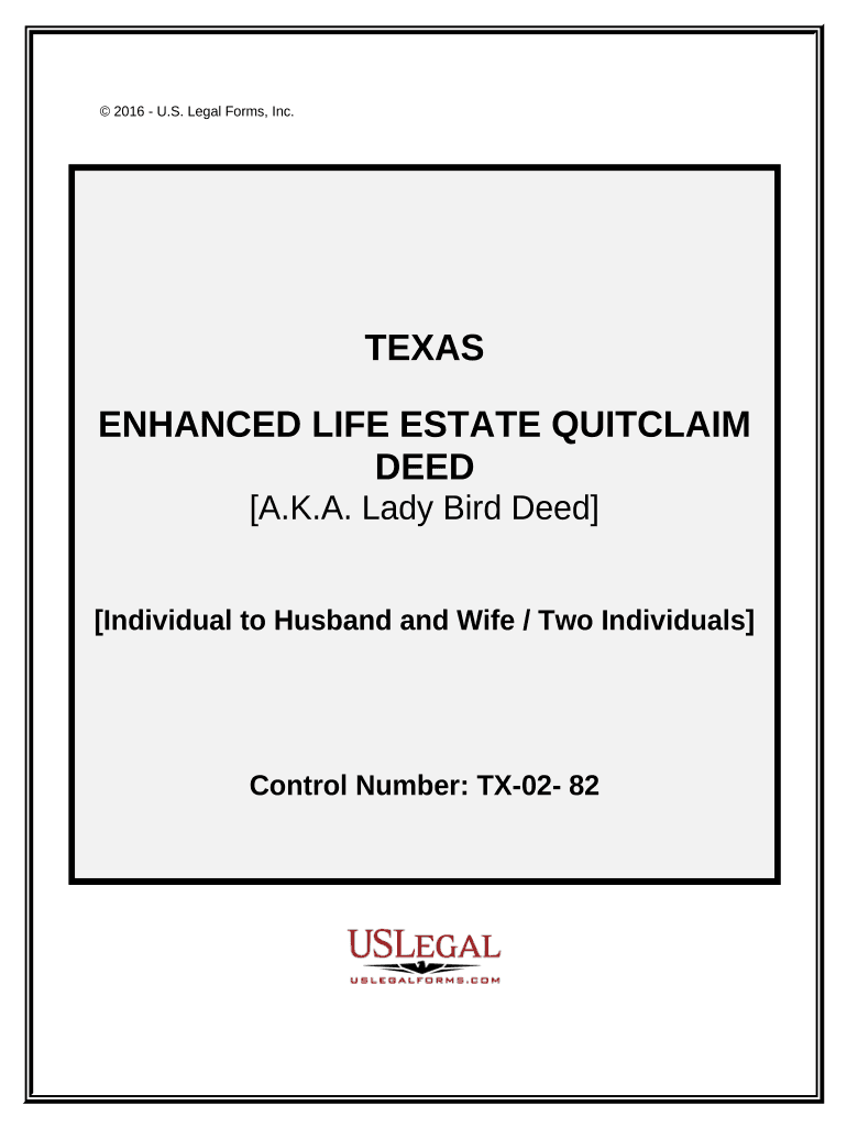 Enhanced Life Estate or Lady Bird Quitclaim Deed from Individual to Two Individuals or Husband and Wife Texas  Form