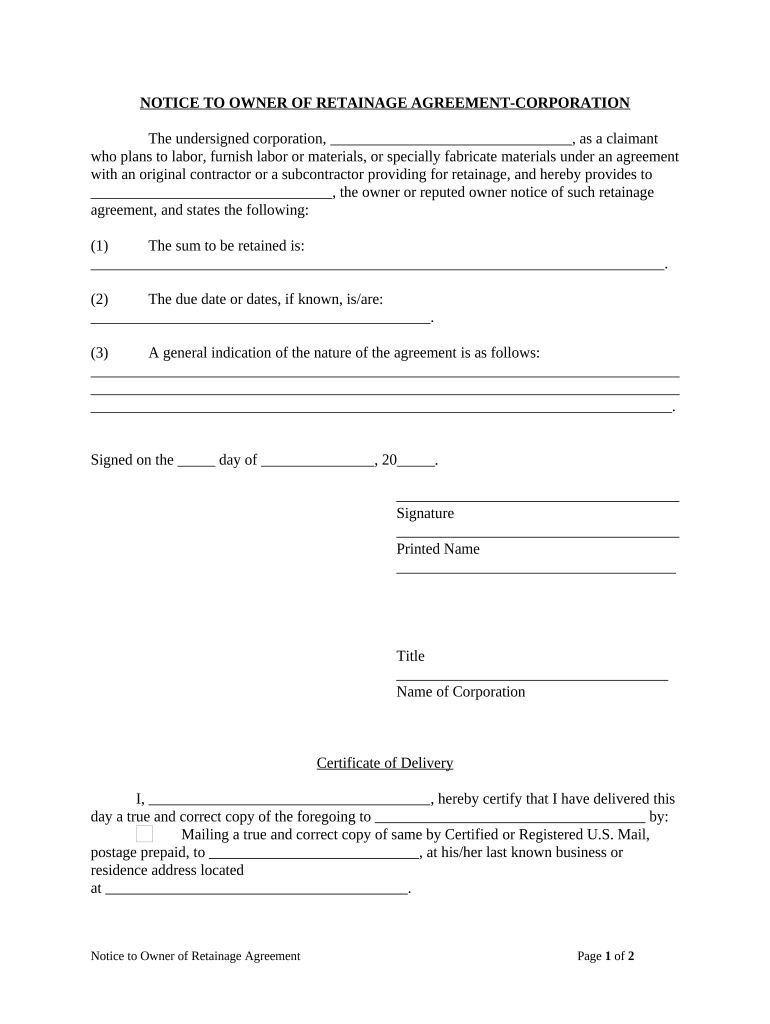 Texas Notice Retainage  Form