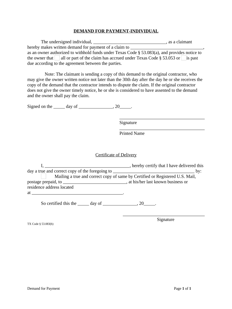 Texas Demand Payment  Form