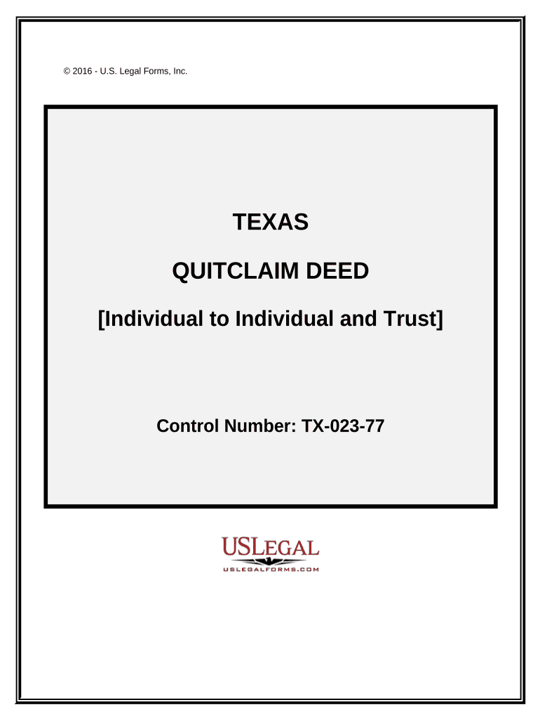 Quitclaim Deed Individual to Individual and Trust Texas  Form