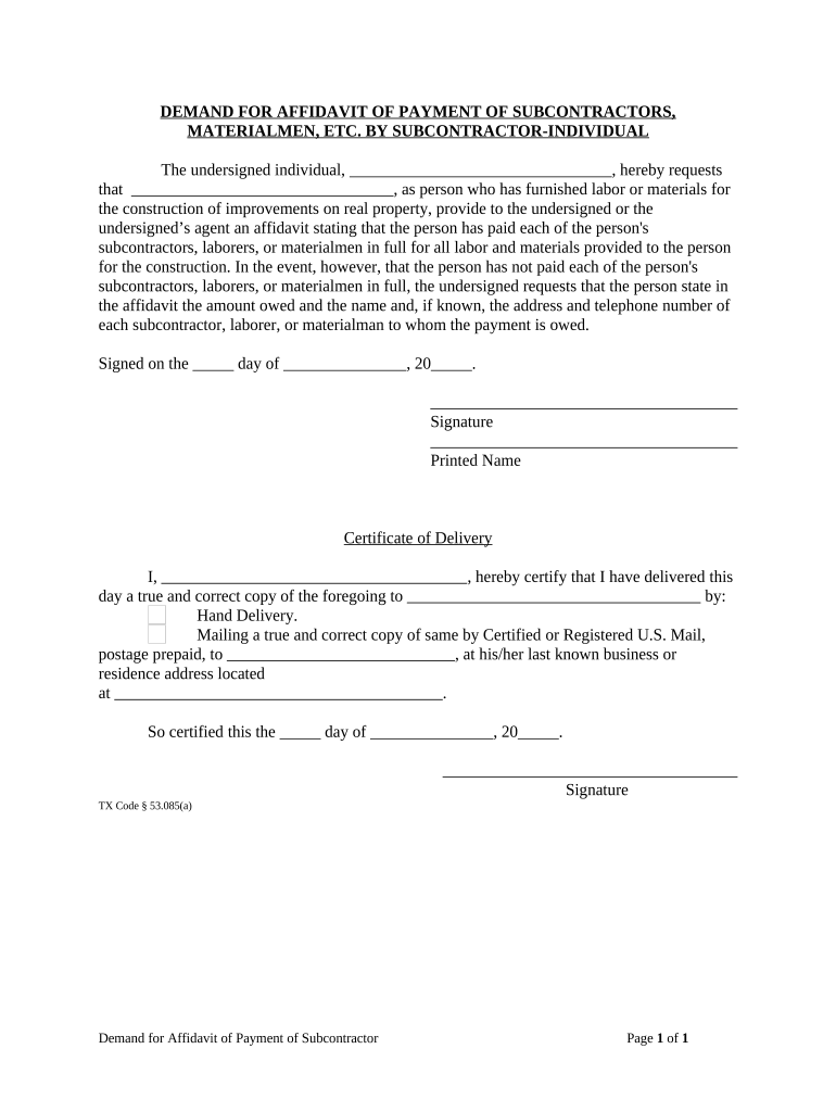 Demand Affidavit  Form
