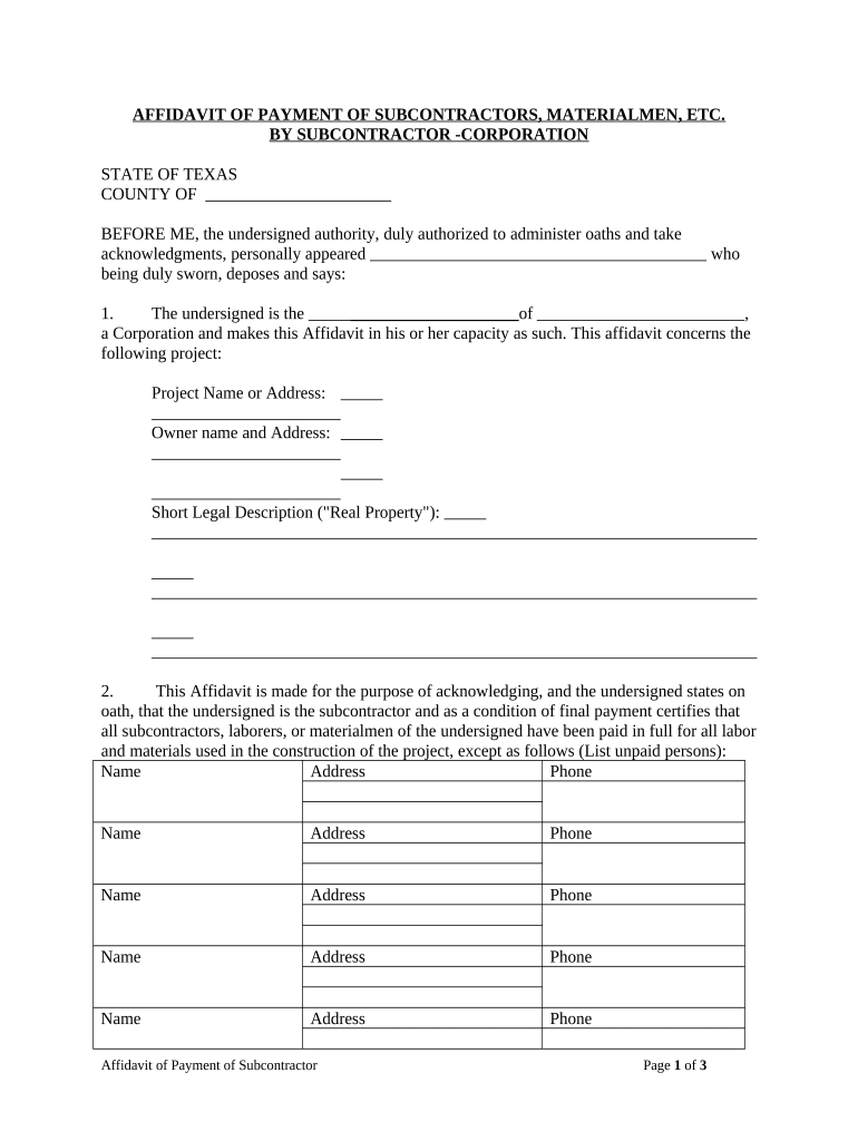 Affidavit Payment  Form