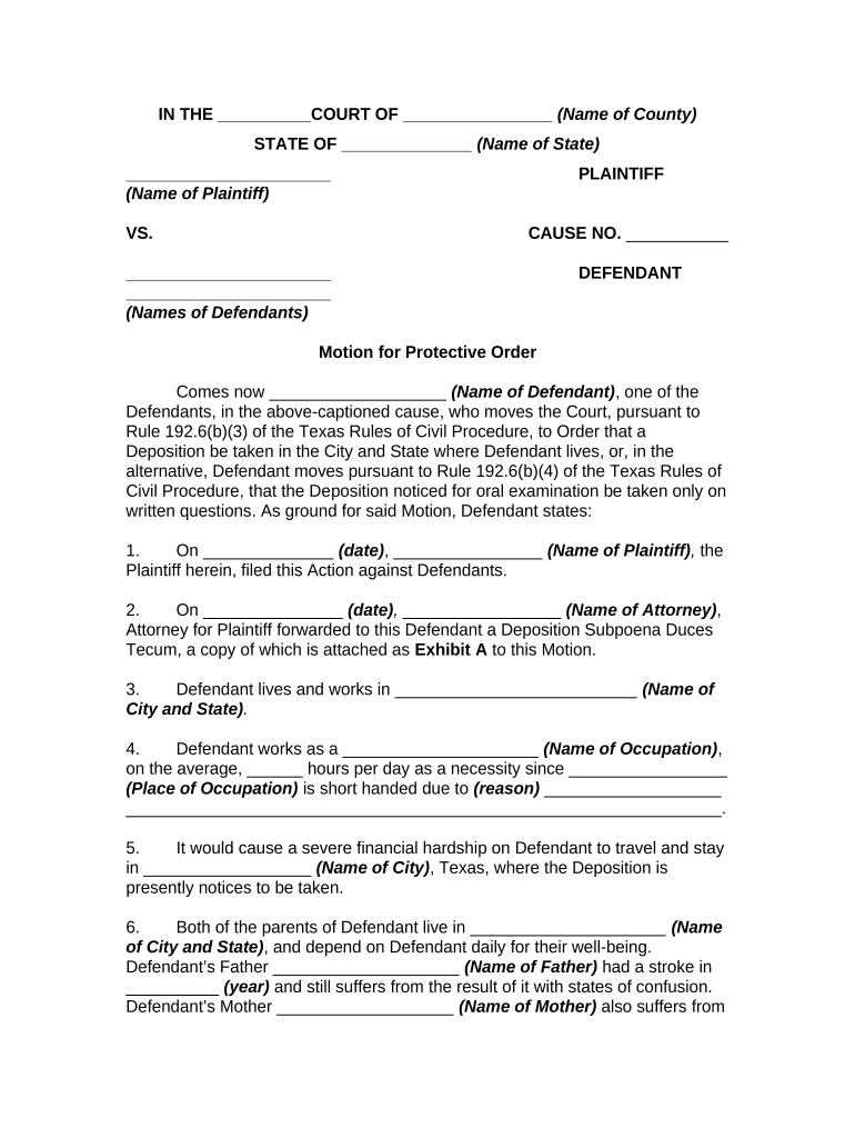 Texas Order Place  Form
