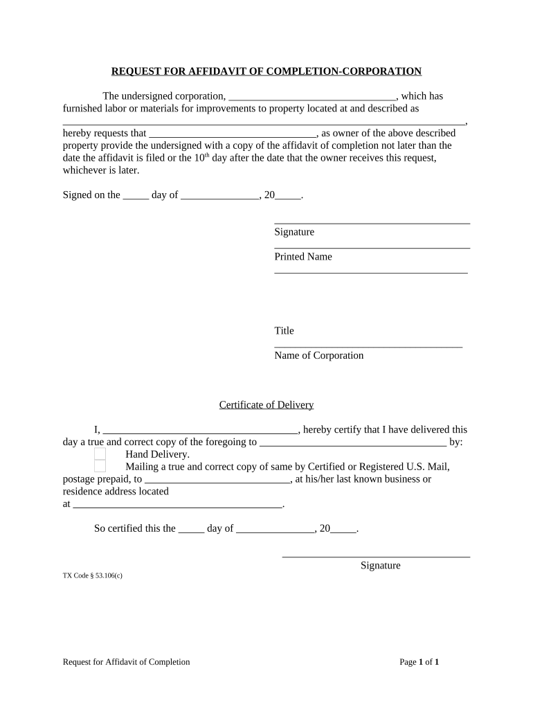 Affidavit Completion  Form