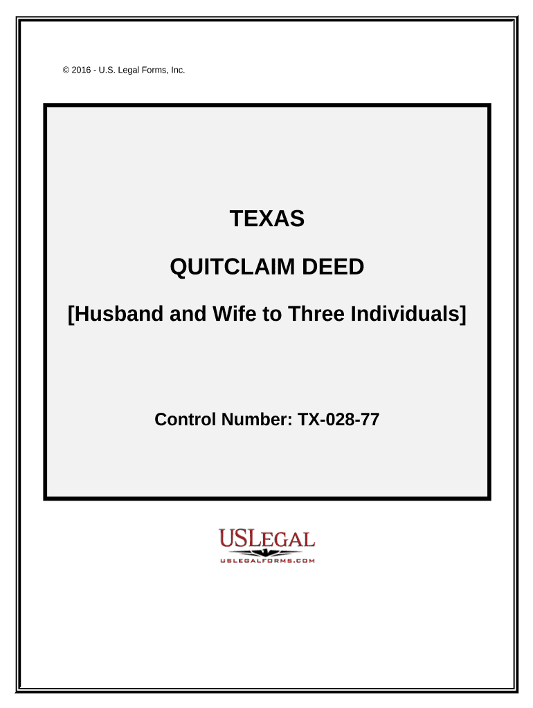 Quitclaim Deed Husband and Wife to Three Individuals Texas  Form