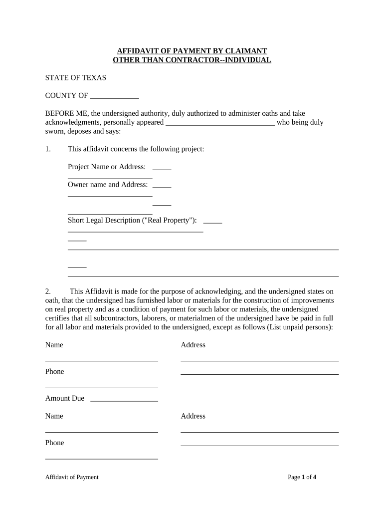 Tx Affidavit Other Sample  Form