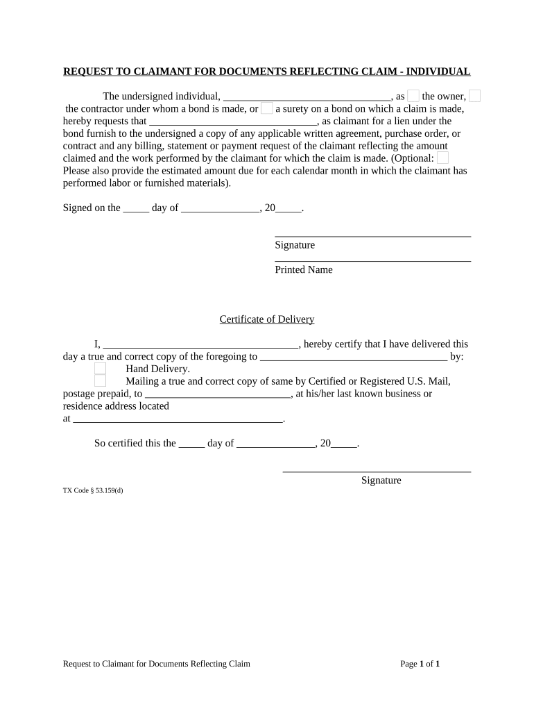 Texas Claimant  Form