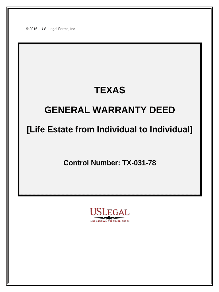 General Warrant Deed Life Estate from Individual to Individual Texas  Form