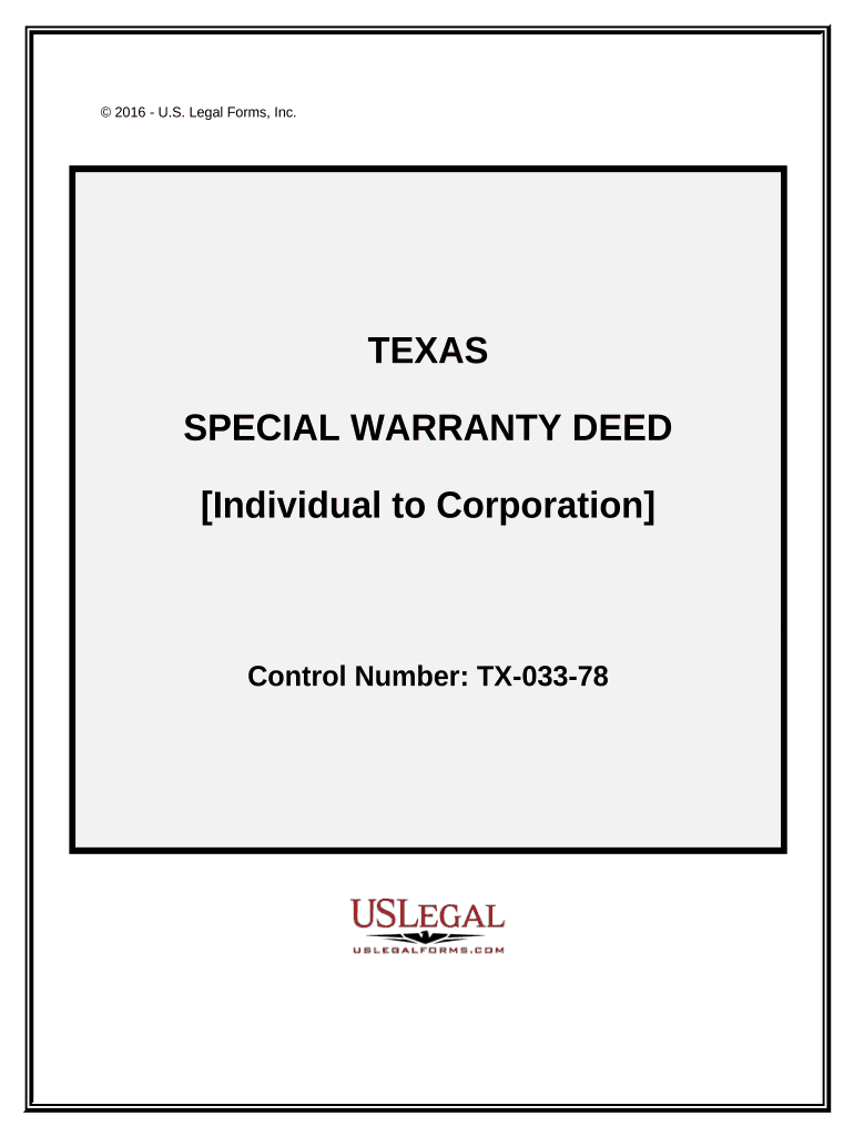 Special Warranty Deed Individual to Corporation Texas  Form