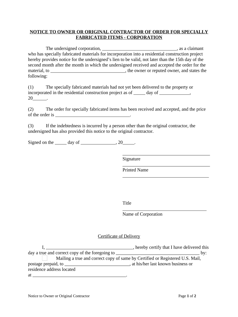 Texas Notice Owner  Form