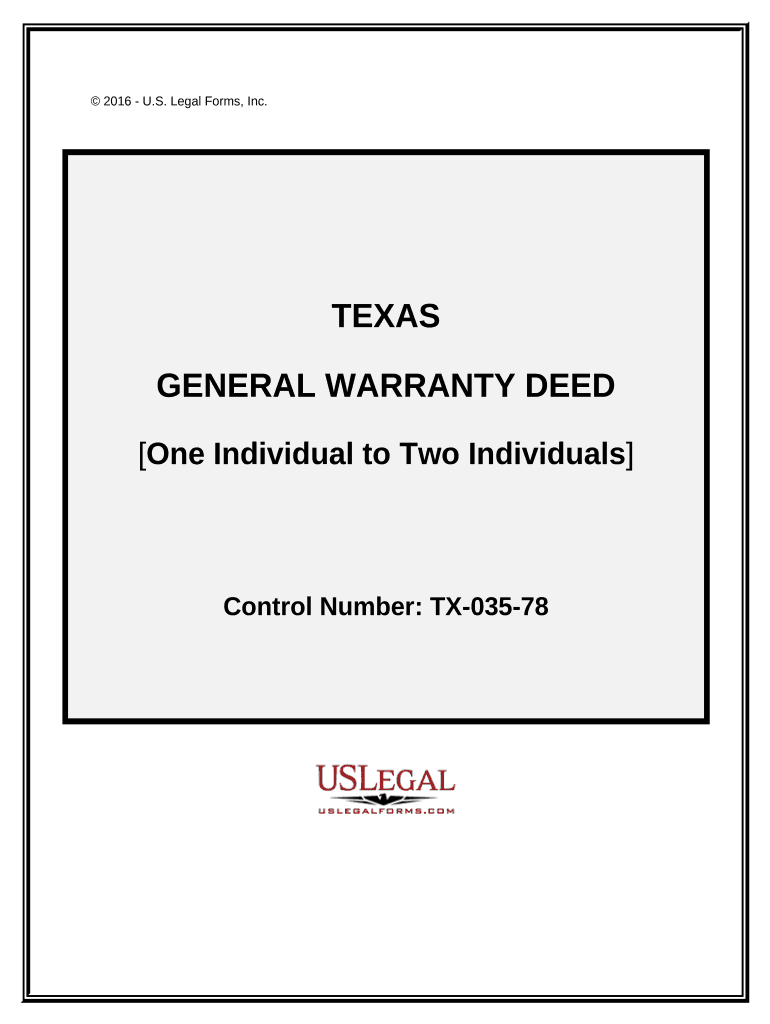Warranty Deed One Individual to Two Individuals Texas  Form