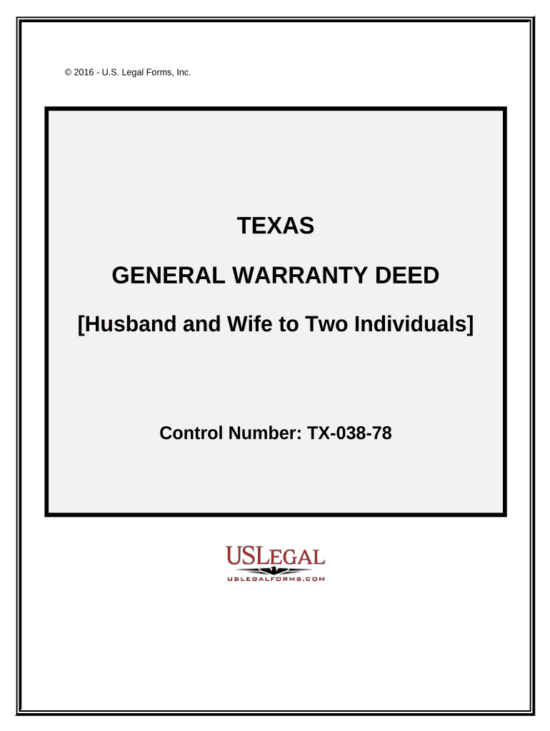 General Warranty Deed Husband and Wife to Two Individuals as Joint Tenants Texas  Form