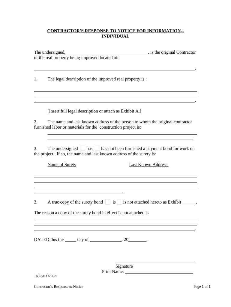 Texas Response  Form