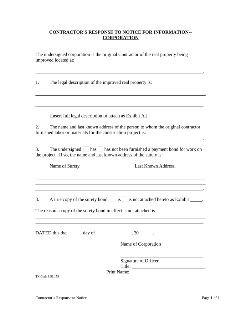 Texas Response  Form