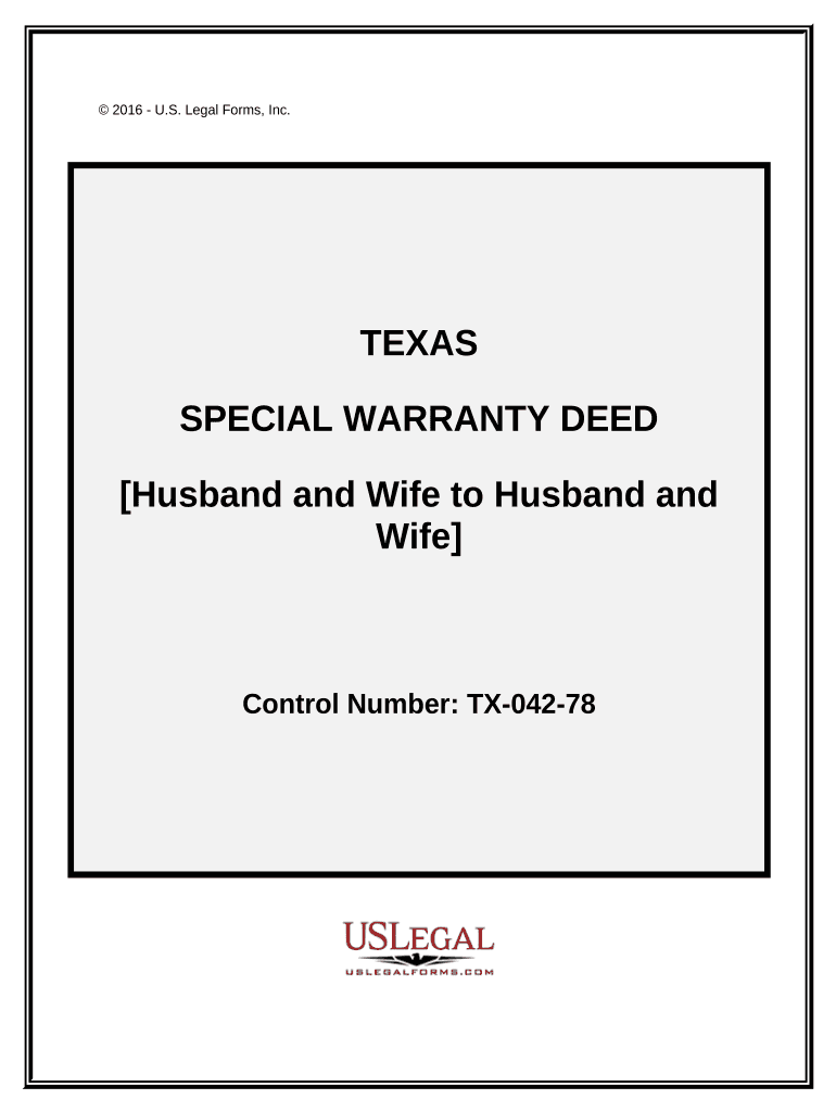 Special Warranty Deed Husband and Wife to Husband and Wife Texas  Form