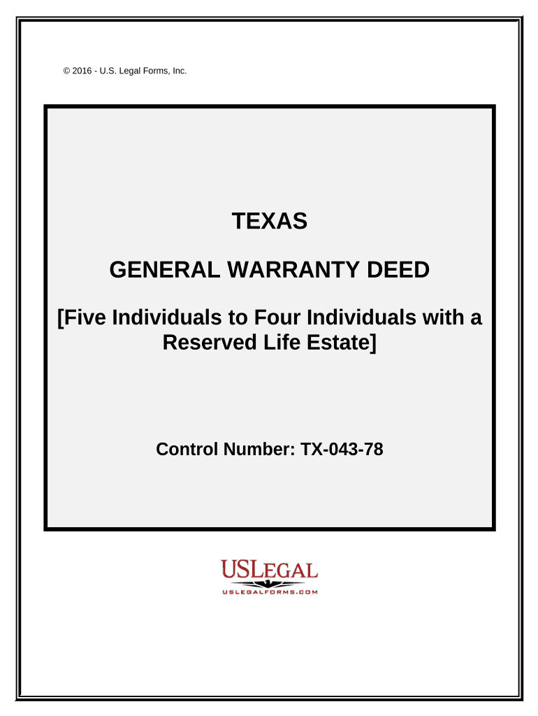 General Warranty Deed Five Individual Grantors to Four Individual Grantees Subject to Life Estate Texas  Form