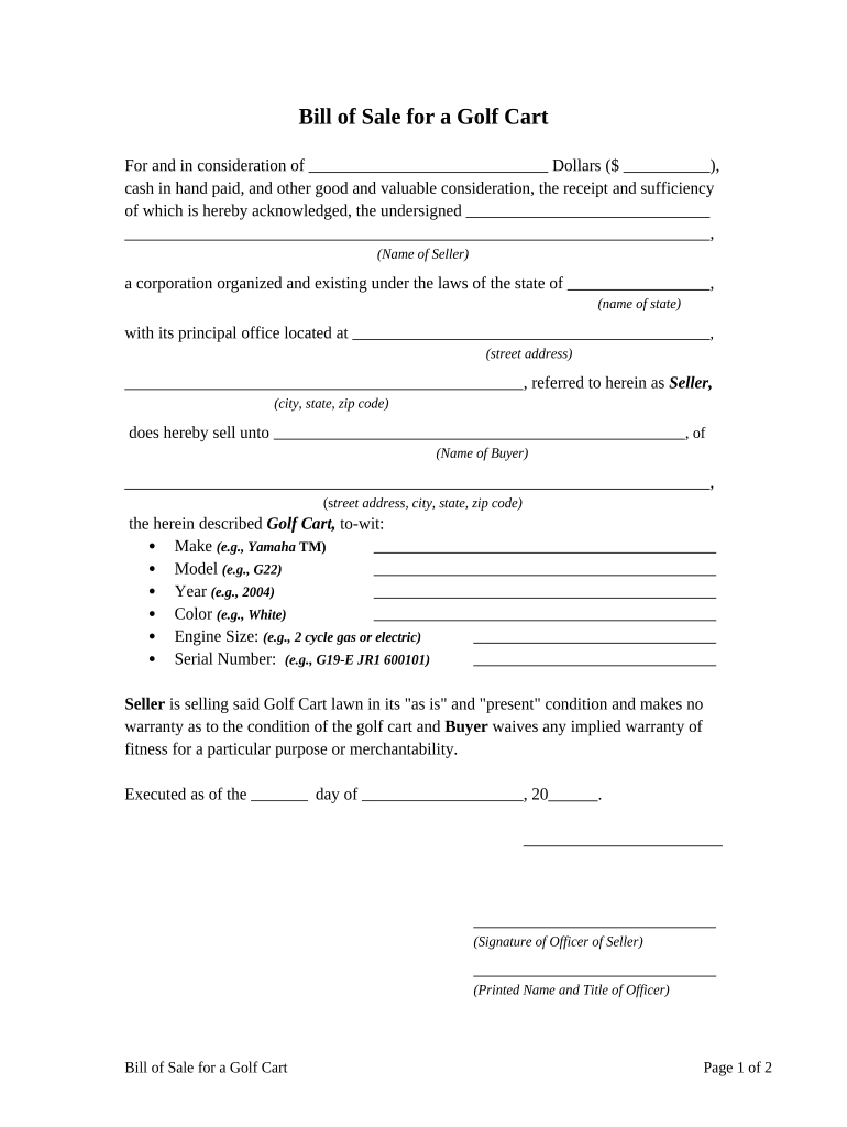 Get and Sign Bill Sale Golf  Form