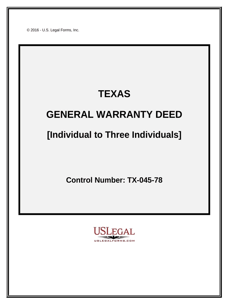 General Warranty Deed Individual to Three Individuals Texas  Form