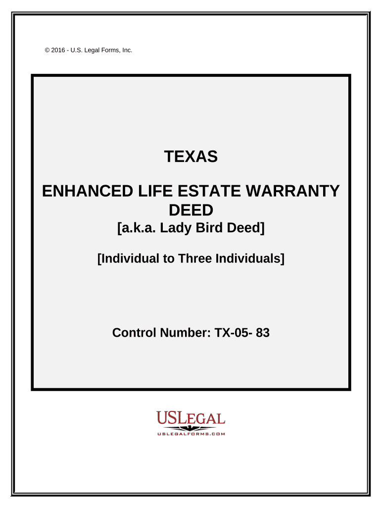 Enhanced Life Estate or Lady Bird Warranty Deed from an Individual to Three Individuals Texas  Form