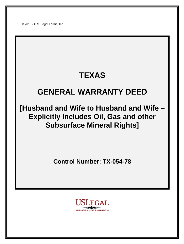 General Warranty Deed Husband and Wife to Husband and Wife Texas  Form