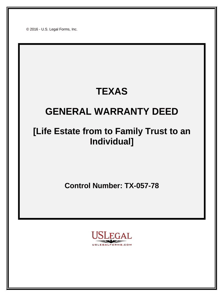 General Warranty Deed Conveying a Life Estate from a Family Trust to an Individual Texas  Form