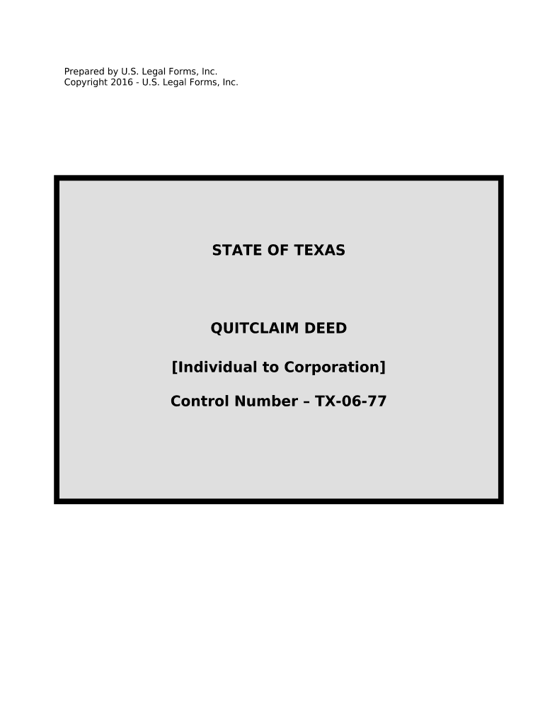 Quitclaim Deed from Individual to Corporation Texas  Form