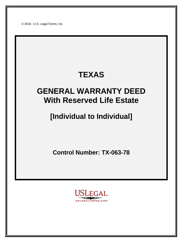 General Warranty Deed from Individual to Individual with Grantor Reserving a Life Estate Texas  Form
