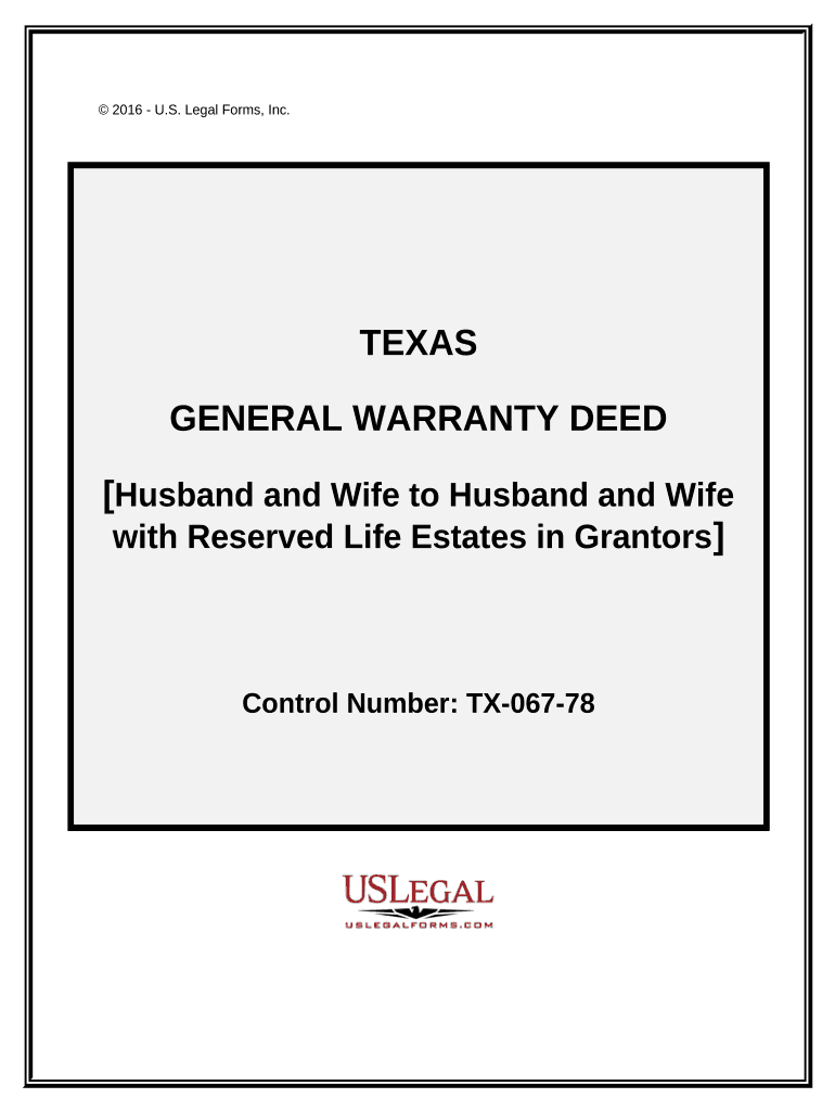 General Warranty Deed Husband and Wife to Husband and Wife with Reserved Life Estates Texas  Form